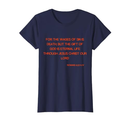 Romans 6:23 KJV Bible Scripture Verse T-Shirt, Women, Navy Blue, XX-Large