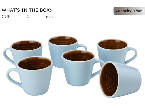 Image of Bodhi House Handcrafted Ceramic Tea Cup Set of 6 Pieces (175 Ml), Stoneware Coffee Mug, Microwave Safe Small Tea Cup, Glossy Finish, Ideal for Daily use, Casual Gatherings and Gifting, Arctic Blue