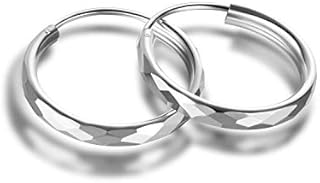 Halo's London (c) 9CT White Gold Diamond Cut Hoop Earrings 20MM Sleepers + Gift Box