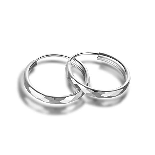 Image of Halo's London (c) 9CT White Gold Diamond Cut Hoop Earrings 20MM Sleepers + Gift Box