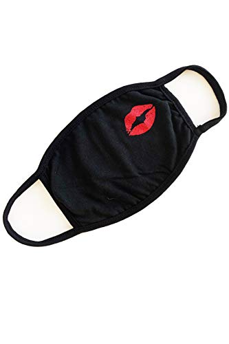 Printed Face Covers - UV Protection Neck Gaiter Scarf Breathable Bandanas (Black #Kiss on Cheek, One Size)