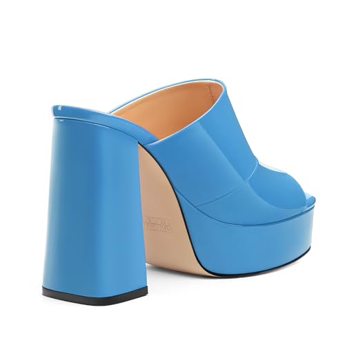 Image of Women Square Open Toe Platform Chunky Heel Slide Sandals | Slip On High Heel Dress Sandals, Elegant Formal Footwear For Wedding Club Evening Party Events