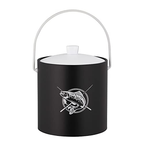 Kraftware Pastimes Collection 3qt Ice Bucket with Acrylic Cover and Bale Handle (Fishing, Black)