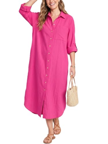 Image of Kuraki Women's Casual Print Button Front Maxi Shirt Dress