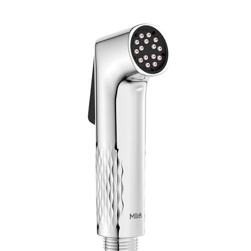 Image of Mila Health Faucet NoClog | with 1.2m SS304 Hose Pipe | Anti-Clog Silicone Nozzles Jet Spray | Self-Cleaning Push Mechanism | ABS Chrome Finish | Wall Mounted Bathroom Spray with Anti-Skid Grip