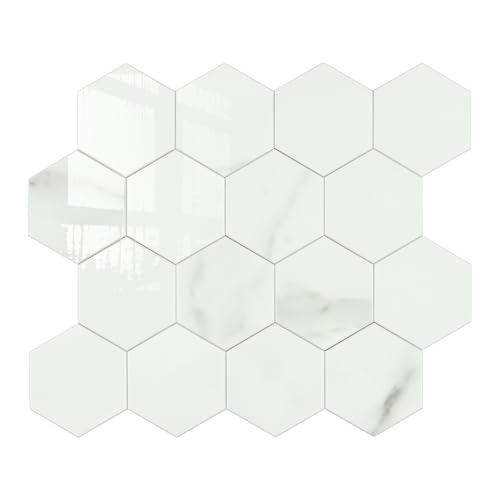 Peel and Stick Backsplash Hexagon Tile, Carrara White, 6-Sheet