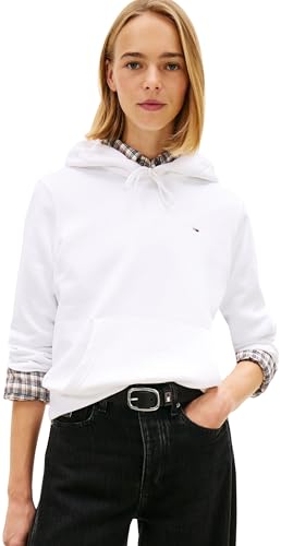 Tommy Jeans Damen Hoodie Flag Regular Fit, Weiß (White), L