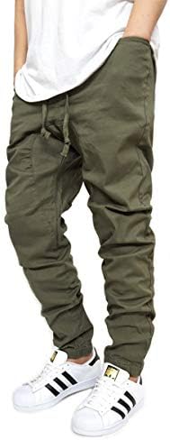 URBANJ Men's Stretch Twill Drop Crotch Jogger Pants S-5XL (M(32), Olive)