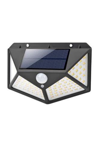 Bahçe Aydınlatması — Menfry 50W Solar Güneş Enerjili Duvar Aplik 100 Ledli Sensörlü Duvar Armatürü 1200 Lümen