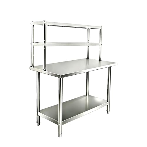 Image of KUARBARR Stainless Steel Countertop Shelf, 12 x 30 Inch 2 Tier Metal Kitchen Overshelf, Adjustable Table-Mounted Stainless Shelves, Commercial Storage Rack for Restaurant, Kitchen, Garage, Laundry