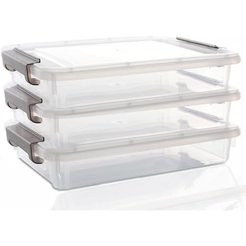 Pechor 3 PCS Plastic Storage Bins with Latching Lids File Storage Box Clear File Boxes Stackable Storage Containers for Organizing Photo, A4 Paper, Document, Scrapbook Cover