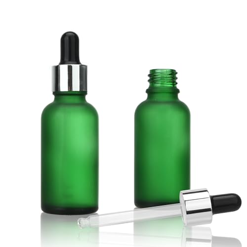 COSIDEA 20 pcs Empty 30ml 1oz Frosted Green glass dropper bottle with lids for essential oil liquids travel bottles