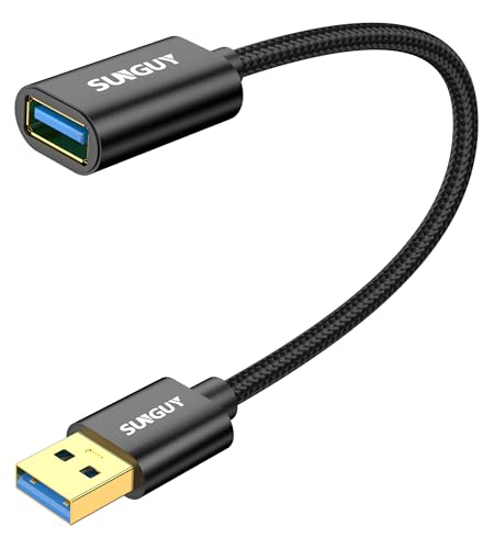 SUNGUY Cable Alargador USB 3.0, Cable de Extensión USB A Macho a Hembra Ultrarrápido de 5 Gbps para Lectores de Tarjetas, Teclados, Impresoras, Escáneres, Cámaras [0.3m Negro 1piezas]