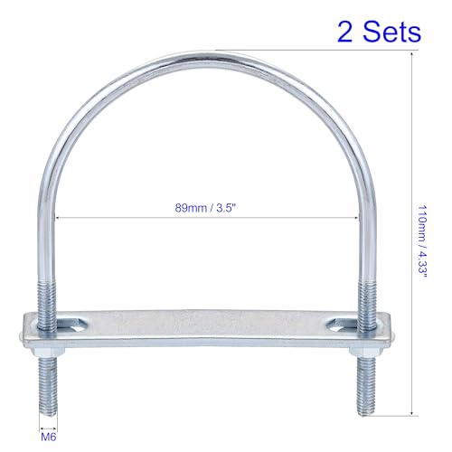 MACHSWON Round U-Bolt,2 Set Zinc Plated Alloy Steel M6 U Bolts 89mm(3.5") Inner Width 110mm Length with Nuts and Frame Plate for Automobiles Boat Trailer - Image 2