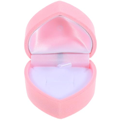 FONDOTIN Scatola Porta Anelli Forma di Cuore con Coperchio Scatolina Gioielli Leggera e Compatta per Proposta e Cerimonia Custodia Protettiva per Anelli di Fidanzamento e Regali Rosa