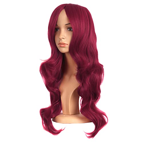 Image of MapofBeauty 24 Inch Long Wavy Side Bangs Party Anime Cosplay Wig, Red | 60 cm Synthetic Fiber Wig, Women, Charming