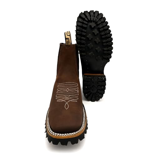 Mens Leather Square Toe Western Ankle Boot3