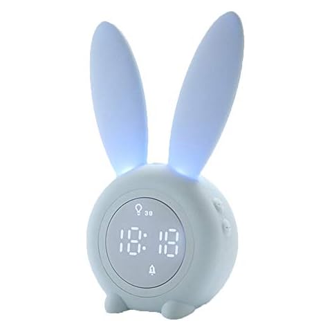 VABOO Kid’s Alarm Clock, Digital Alarm Clock for Kids, Wake Up Clock with Night Light, Bunny Creative Bedside Clock Wake Up Light, 2 Alarms, Children's Sleep Training Alarm Clock for Boys Girls Cover