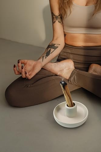 BEYLAB uchwyt na kadzidło Palo Santo, uchwyt na kadzidła Palo Santo, palnik na drewno do kadzidła, drewniany palnik do medytacji i jogi, minimalistyczna miska z popielniczką - czysty biały
