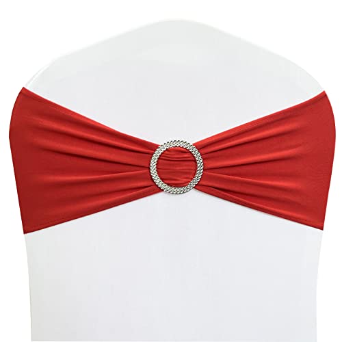 Image of Spandex Chair Sashes Bands, Red, 30PCS | Stretch Chair Ties Bows, With Buckle Slider, For Wedding Party Banquet Decoration