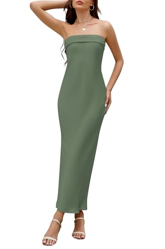 Women's 2025 Summer Strapless Satin Maxi Dresses Formal Elegant Silk