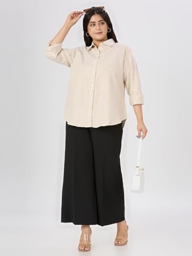 Image of Style Quotient Plus Women Blue and White Stripe Polycotton Regular Formal Shirt