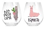 No Prob lama and Llamaste,Funny Llama Stemless 22oz Wine Glass set of 2 Happy Valentine Gift, birthday gift, for couple, boy friend girl friend best friend anniversary gift his her wedding gift