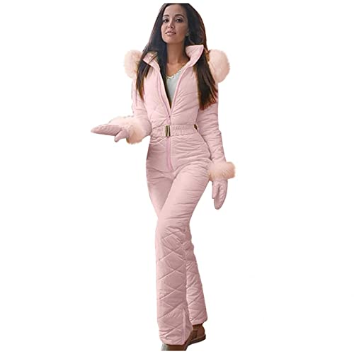 Traje de nieve para mujer, mono largo, de esquí, para invierno, abrigado, con capucha, impermeable, para exteriores, Rosa., M