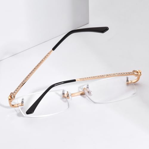 Image of HEPIDEM Vintage Style Rectangular Rimless Metal Eyeglasses for Men,New Frameless Zircon Diamonds Optical Glasses Frame