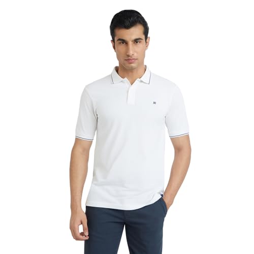 Image of Raymond Men's Modern Fit Solid Pattern Pure Cotton Polo Neck Half Sleeve Casual T-Shirt