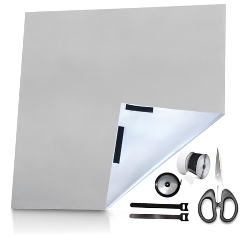 Estor opaco sin necesidad de taladrar, color gris claro, 1 m x 1,45 m, protección solar, ventana con y bridas, tijeras, cinta métrica 100% opaca, recortable, tela oscurecimiento para claraboya