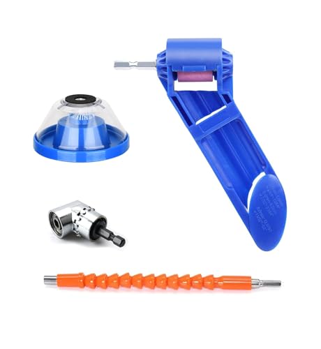 Image of Drill Machine Attachment Combo Tools Kits set Angle Drive, Drill bit Extension, Drill bit Sharpner and Drill Dust Collector (T 598, DRIL001, DDC-3006 /3018)(Blue)