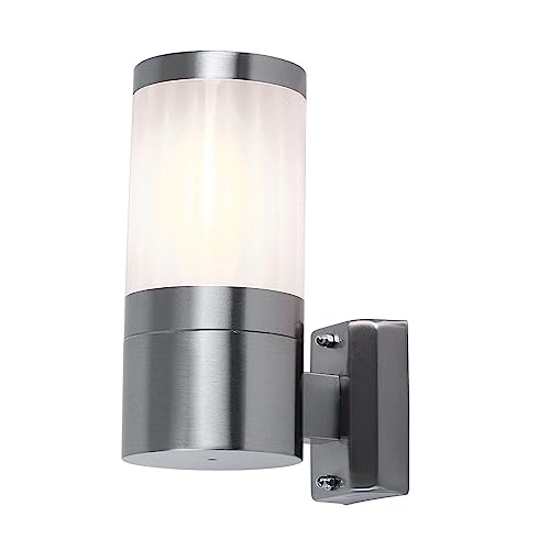 GLOBO LIGHTING Wandleuchte Außen Edelstahl Außenleuchte Wand Wandlampe Garten silber weiß Halbrund, Metall Kunststoff, 1x E27, DxHxT 10,2x24x15,5 cm