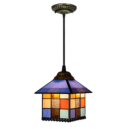 WHESAZYP Lámparas de araña Vintage en Miniatura, lámpara de Techo con Pantalla de Vidrio de Colores Estilo Tiffany, lámpara Colgante Europea Ajustable, Dormitorio, Pasillo, 8 Pulgadas (6)