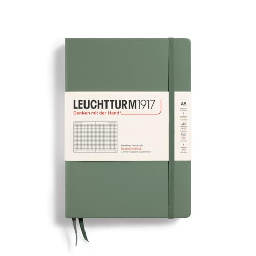 Image of LEUCHTTURM1917 - Notebook Hardcover Medium A5-251 Numbered Pages for Writing and Journaling (Olive, Squared)