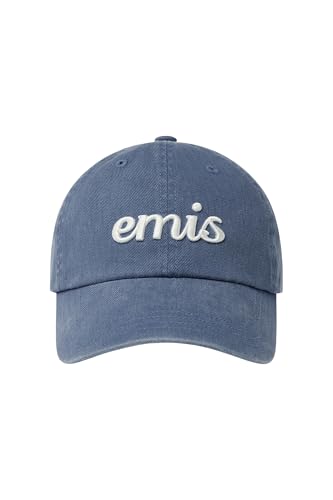 EMIS Vintage Pigment Baseball Cap Logo Adjustable Unisex Casual Streetwear Hat Blue