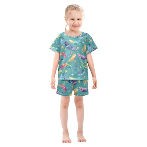 ALAZA Bird Feather Star Pajamas Short Sleeve 2 Piece Sleepwear Top and Bottom Pajama Set Unisex3