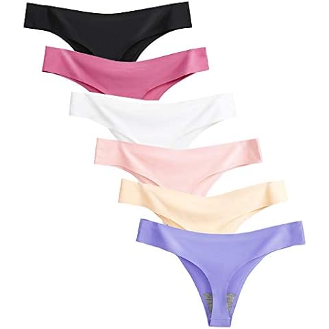 Closecret Lingerie Women 6 Pack Seamless Thongs Underwear Ice Silk Comfy G-string Panties (Medium, 6 Colors) Cover