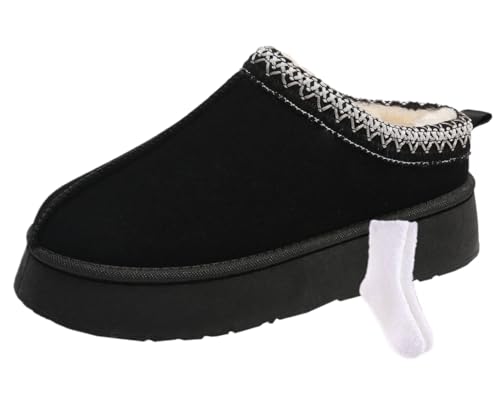 Womens Slip On Platform Slippers Faux Fur Boots Slipper Thickened Sole Durable Fluffy House Slippers for Indoor and Outdoor