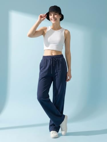 Image of BLINKIN Women's Wide Leg Track Pants | High Waist Cotton Lowers with Side Pockets | Full Length Activewear for Gym, Yoga, Workout & Dance (trk-519)