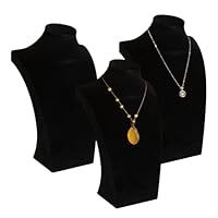 Xylanor Velvet Necklace Bust Display Stands - Black Jewelry Mannequin Holders for Necklaces and Chains, Elegant Jewelry Display for Selling, Showcases, and Organizing, Set of 3