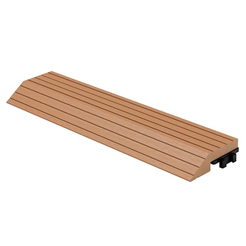 ML-Design Perfil Angular de WPC Marrón Claro 30x2x7,5 cm Borde de Remate para Baldosas de Terraza Aspecto Estriado de Madera con Drenaje y Sistema de Clic, Revestimiento de Suelo