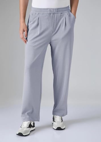 Image of KOTTY Men's Relaxed Fit Pleated Trousers|Casual Elastic Waist Straight Leg Pants with Pockets|Stylish Casual Wear