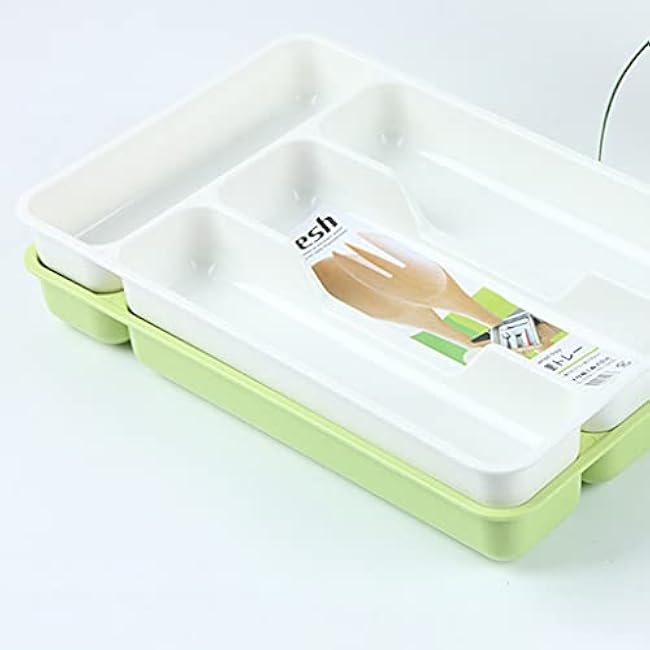 Kitchen Tools Drawer Organizer Tray Spoon Forks Cutlery Separation Finishing Rack Storage Box, 27*17.6*3.5cm, White
