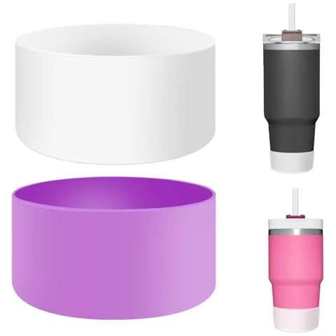 QQH 2Pack Silicone Boot for Stanley Quencher Tumbler 30 40 oz, Bottom Boot for Stanley CupH2.0 30 40 oz with Handle & Stanley IceFlow Flip 20 30 oz(Clear+Purple) Cover