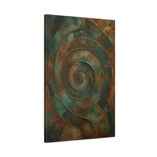 Tableau spirale bleu canard et bronze pour salon moderne au-dessus d'une console