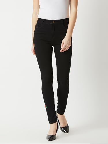Image of Miss Chase Women's Skinny High Rise Cropped Length Fringe Detailing Stretchable Denim Jeans