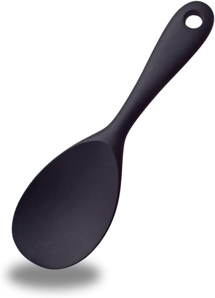 Lmyzcbzl Rice Serving Spoon, Silicone Rice Paddle, Silica Gel Rice Spoon, Non Stick Rice Spoon, Kitchen Tool, for Rice, Mashed Potatoes, Stirring, Mixing, Black (bnfs)