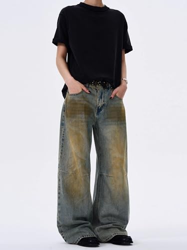 GUOYUXIAO Men's Jeans American-Style Retro Denim Pants Floor-Length Straight-Leg Long Trouser for Men4