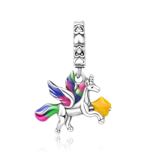 Lkwidi Donna Ciondolo-Unicorno Dangle Argento 925 Colgantes con Zirconia cubica per Charm Bracciale